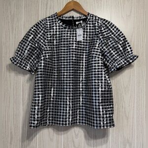 J.Crew Metallic Gingham Puff Sleeve Top Size S NWT